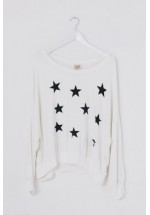 A Postcard From Brighton Gloria Multistar Puff Sleeve Sweat (Daisy White)